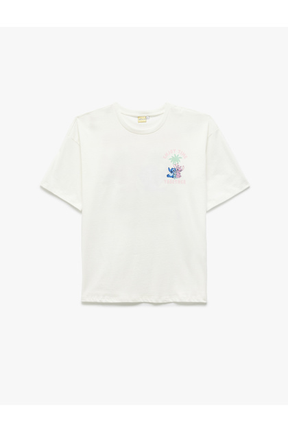 Stitch Licensed Short Sleeve Crew Neck Back Printed Cotton Oversize T-Shirt