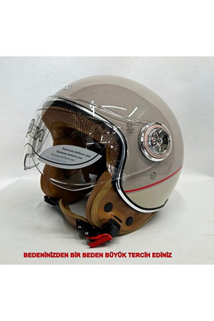 Nero Yarım Kask Tk-06 Parlak Bej Renk - Şefaf Vizörlü - Fiyatı