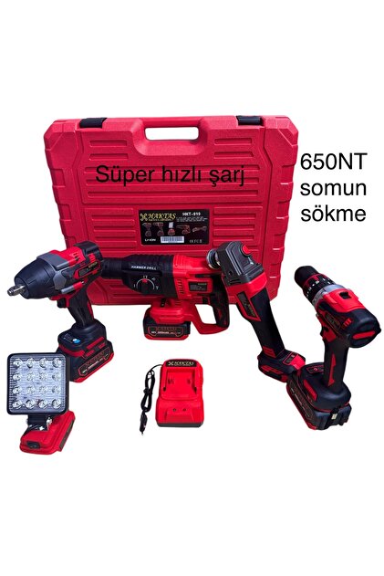 haktaş 5'li set: Şarjlı matkap, spral, hilti, somun sökme, LED