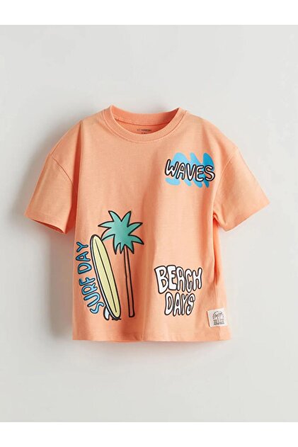 Lcw Kids Orange Crew Neck Boys T-Shirt
