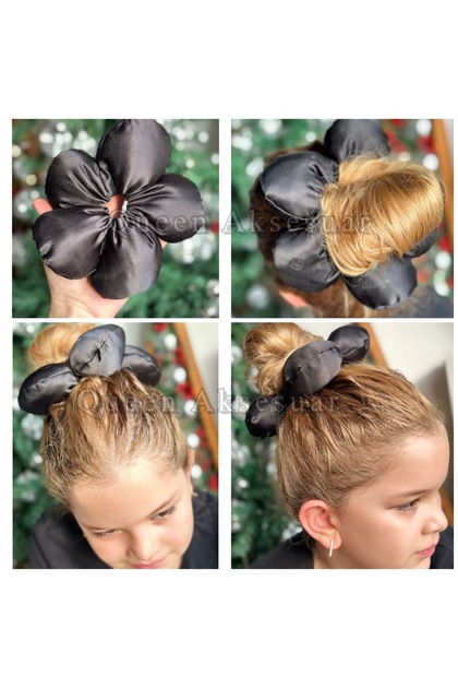 New Fashion Luxury Hair Scrunchie Large Cherry Blossom Headband Black Satin
