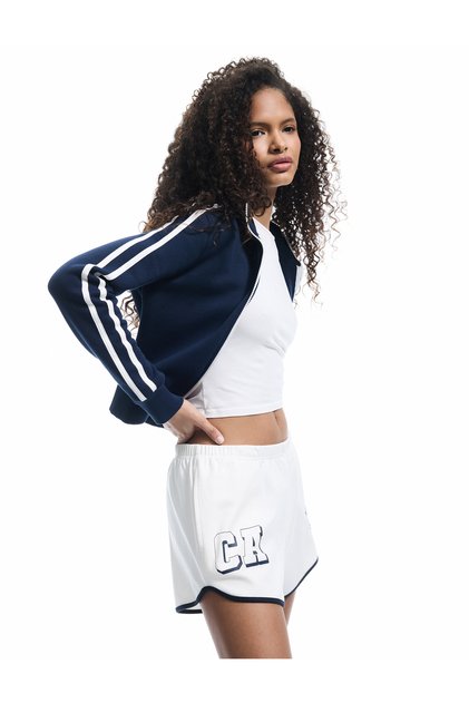 Cotton Piping Elastic Waist Printed Mini Shorts