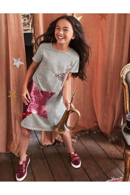 Star Printed Gray 100% Cotton Children's Dress