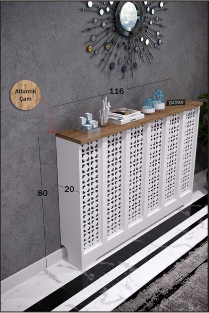 Petek Üstü Dekoratif Dresuar – Kalorifer Gizleme Antre Konsolu | Dar Alanlar İçin Modern ( iç 116 ) ( dış 120 cm ) D8