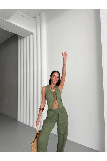 Knitted Fabric Tied Double Set
