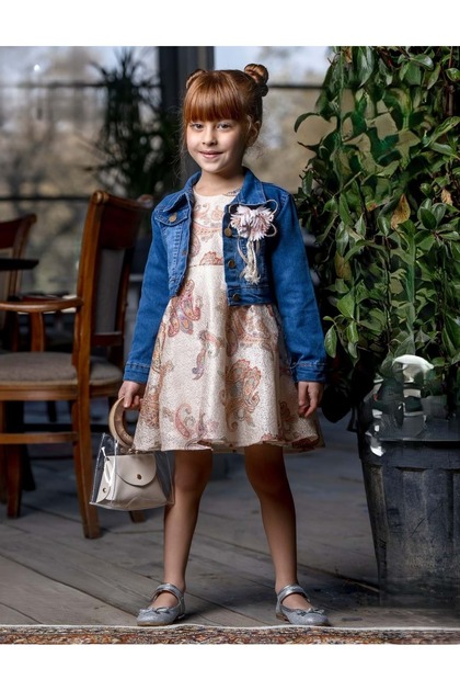 Jeans Girl Dress with Jacket Sb721 Beige