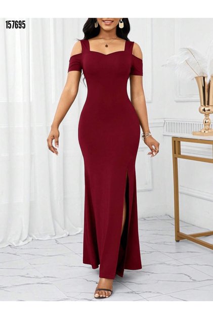 New Season Women's Strappy Off-The-Shoulder Slit Crepe Long Dress