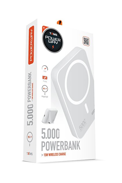 Powerway mAh PD 15W Magsafe Kablosuz Wireless Taşınabilir Şarj Cihazı  Siyah Powerbank TXM5