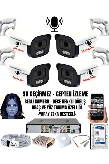 maxcam 4 Kameralı Sesli 5mp - Gece Renkli Araç Ve Yüz Tanımalı