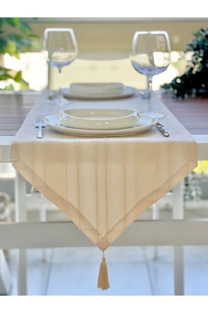 Rustic Fabric, New Season Carefree Linen Look Light Beige Runner Cover