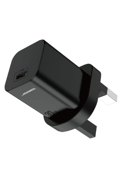 | شاحن حائط USB-C PD بقوة 30 وات، أسود، شحن سريع بتقنية QC3.0 وحماية السلامة