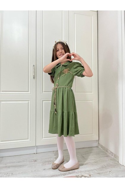 Girl's Summer Short Sleeve Wrapped Fabric Dress 6/12 Years
