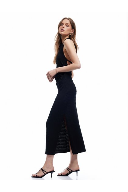 Sleeveless Draped Back Detail Midi Length Halter Neck Dress