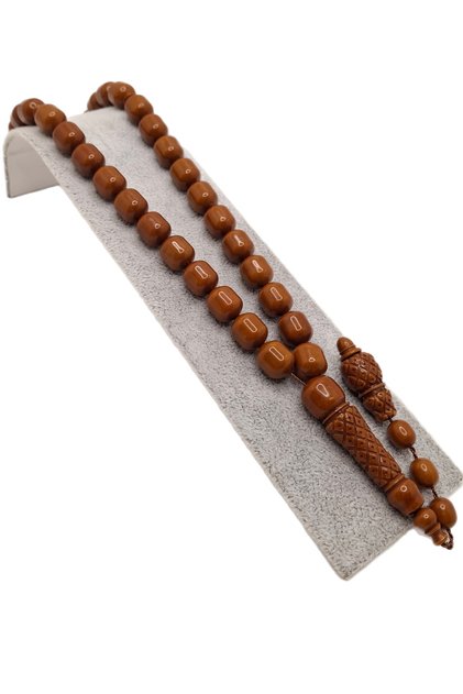 Tipped Capsule Cut Caramel İmame Embroidered Powder Amber Prayer Beads