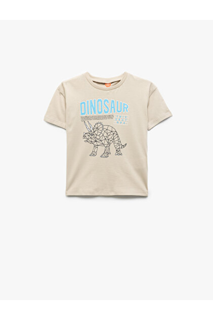 Dinosaur Printed Short Sleeve Crew Neck Cotton T-Shirt