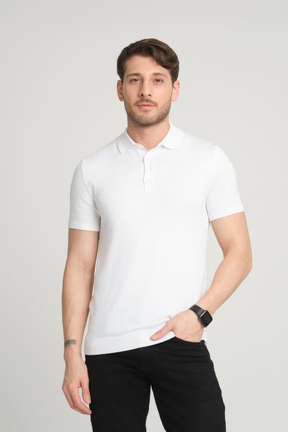 Mercerized Fabric Knitwear Polo Collar T-Shirt, White (Eze Ts Polo 00)