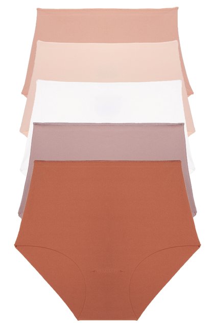 Women's Panties Extra High Waist Laser Cut Flexible Non-Marking 5-Pack Polyester Cinnamon