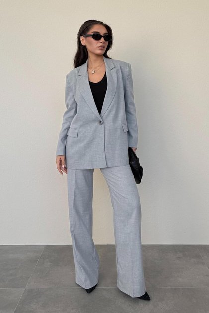 Gri Oversize Blazer Kadın Ceket Mg2445