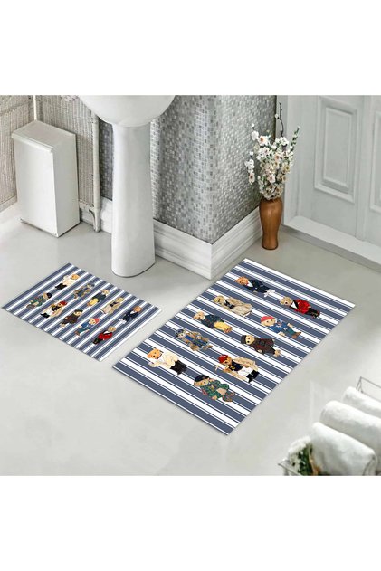 Teddy Bear Patterned Set of 2 Non-Slip Bath Mats