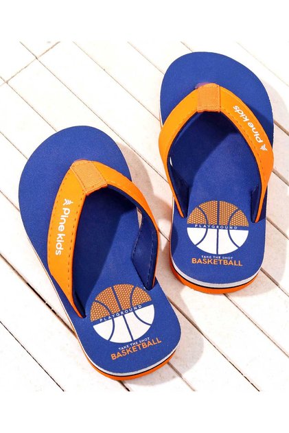 Pine Kids Basketball Printed Slip On Flip Flops - Navy Blue
