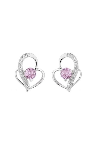 Cercei Stud Inimă cu Zirconiu Roz din Argint 925, Placati cu Rodiu, Bijuterii Delicate