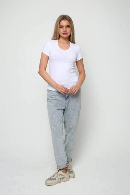 V-Neck Tight White Lycra Slim Fit Cotton Women's T-Shirt