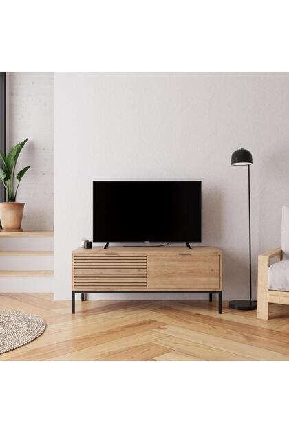 B0060 120 Cm Alya Geniş Tv Sehpası 50'' Tv Uyumlu Metal Ayaklı Modern Depolamalı Tv Ünitesi