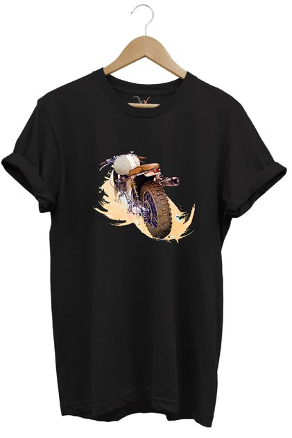 Classic Motorcycle Printed Vintage Old Motor 100% Cotton Regular Fit Crew Neck Black T-Shirt
