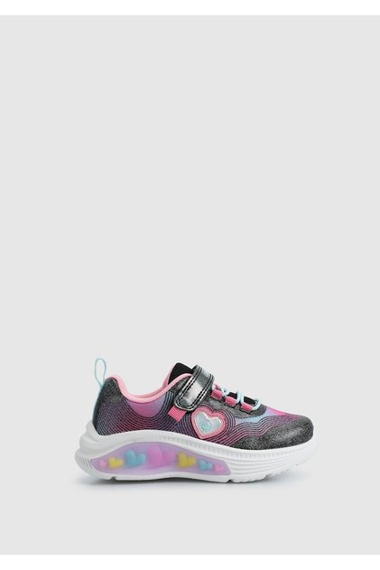 Wavy Black Leather Girl's Sneaker
