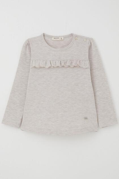 Girl's Long Sleeve T-Shirt Laced 1-4 Years, Beige Melange