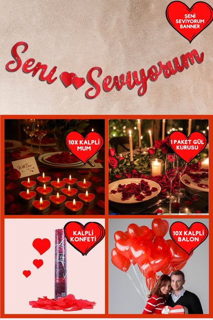 I Love You Banner Heart Balloon Rose and Heart Candle Set Valentine's Day Special Day