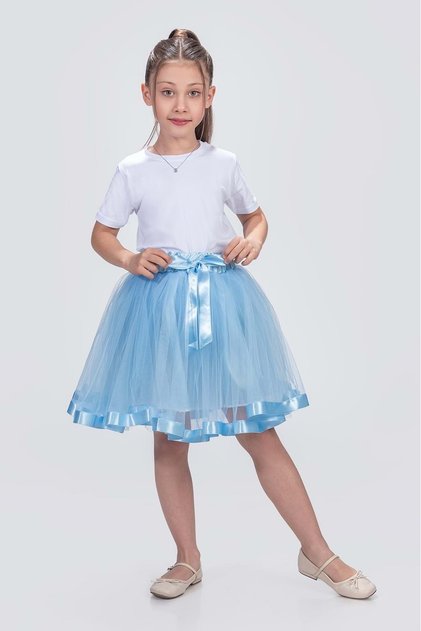 Satin Striped Tutu Girls' Skirt M00728 Blue