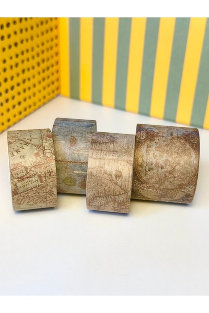 4 lü Retro Style Washi Bant / Retro Harita Temalı