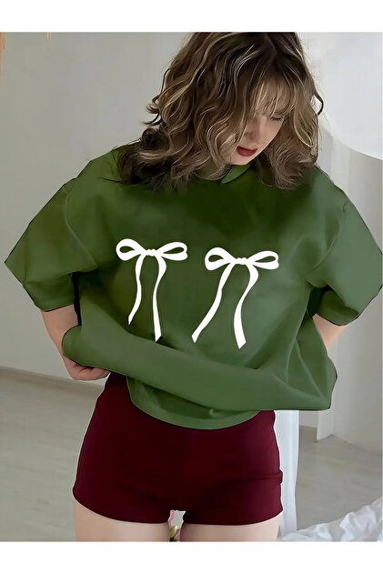 Women's Double Ribbon Printed Crew Neck Tshirt