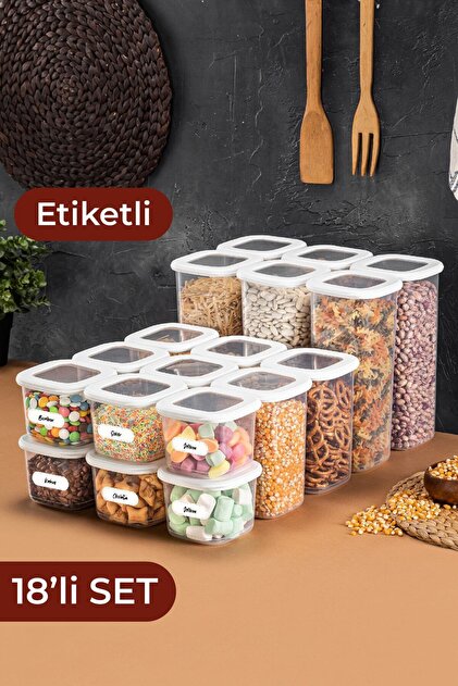 Vienev Foly Etiketli Kare Erzak Saklama Kabı 18'li Set 6x(0,55