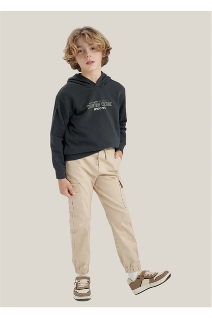 Boy's Cargo Pocket Waist Lace Elastic Leg Jogger Gabardine Trousers