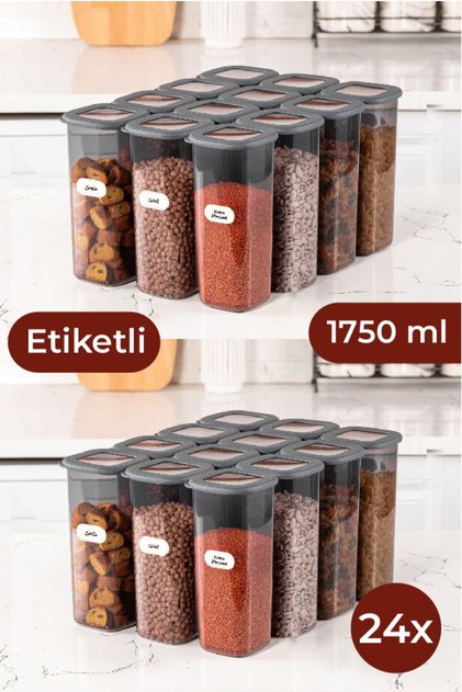Labeled Foly Square Food Storage Container Set of 24 1.75 Large Size Anthracite