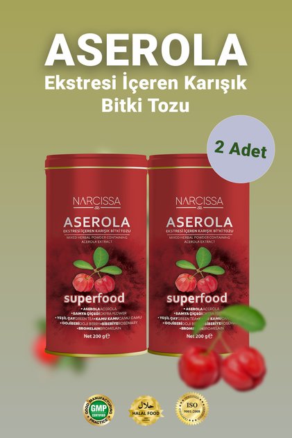 2 Adet - Aserola Ekstresi içeren Karışık Bitki Tozu - Aserola Detoks Form Çayı