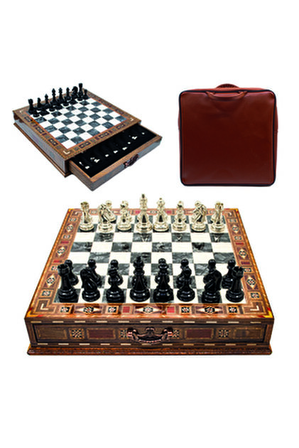 GGS GrandGiftStore Yüksek Kalite Ahşap Satranç Takımı, Metal