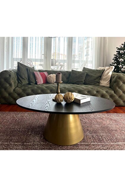 Almond Modern Orta Sehpa Elips 110 x 68 cm Tabla mantar Sehpa Alüminyum Ayak 40 cm Yükseklik