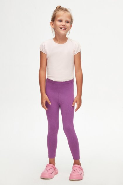 Light Purple Girl's Full Length Plain Basic Tights