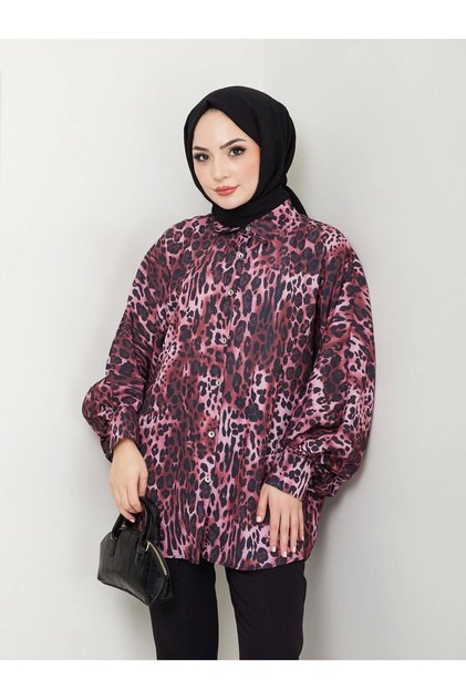 Leopard Print Jessica Shirt Standert Size Long Sleeve 2508 Dark Burgundy