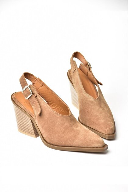 Pantofi cu toc western din piele naturală piele întoarsă, taupe, U654304102
