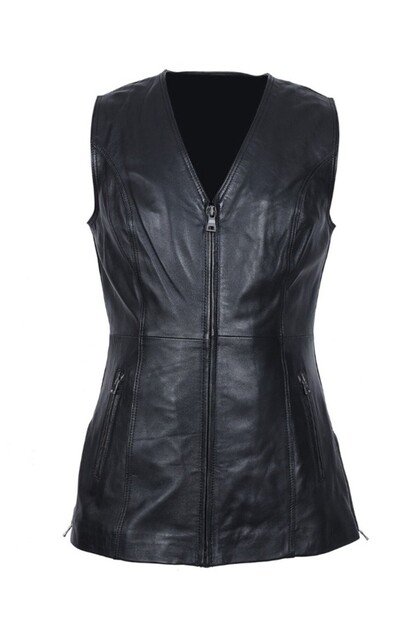 Women's Zippered Leather Vest