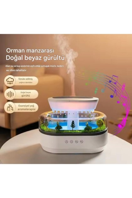 Su Damlacıklı Yağmur Hava Nemlendirici Difüzör RGB, Su Buharlı 250 mL Orman Tasarımlı Nemlendirici