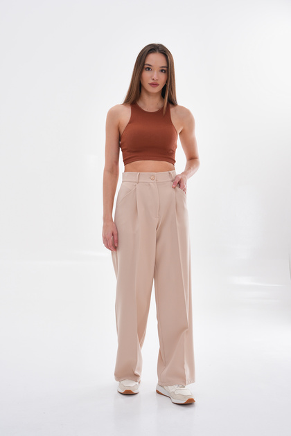 Women's New Season Pleated Fabric High Waist Palazzo Pants