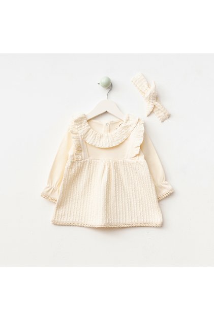 %100 PAMUK BEBE BANDANALI KIZ ELBİSE