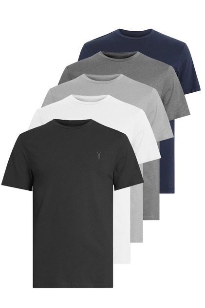 Men's T-Shirt Navy-black-white-grey-smoked Standard Crew Neck 100% Cotton 5-Piece T-Shirt Pack