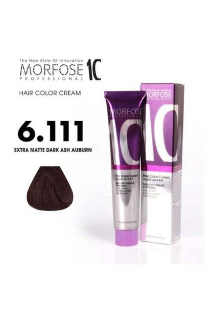 Morfose 10 Hair Color Cream with Argan Oil - 6.111 Extra Matt Dark Ash Blonde, 100ml