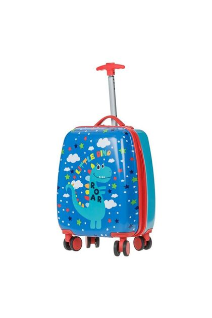 Troler Valiza pentru copii, Little Dino Albastru, 4 roti pivotante, dimensiune 30x21x50 cm,22 litrii